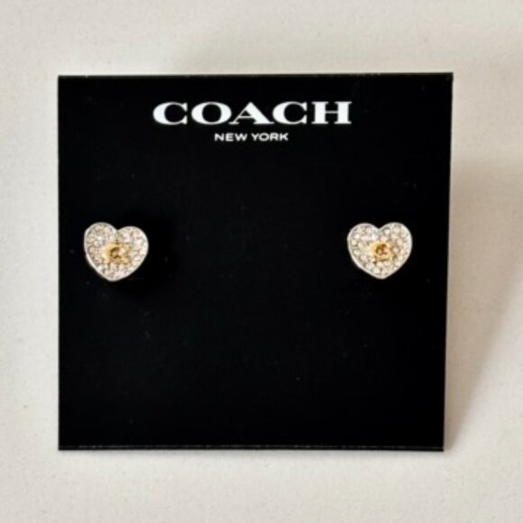 Coach Jewelry - Coach Pave heart Logo Stud Earrings Gold-Tone NWT